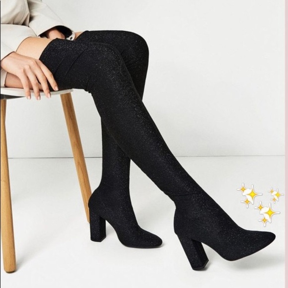 ZARA Glitter Black Thigh High Boots